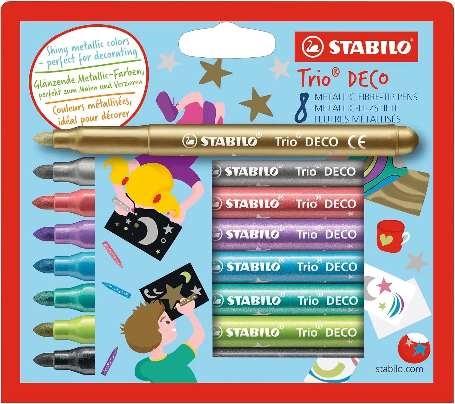 Metallic-Filzstift Mit Robuster Xl-Spitze - Stabilo Trio Deco - 8Er Pack - Mit 8 Verschiedenen Farben