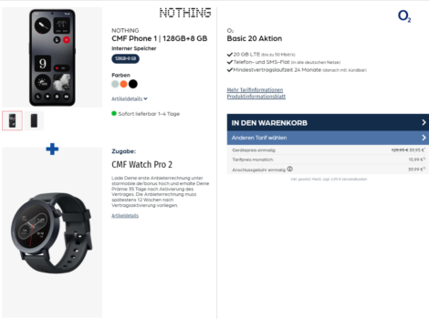 NOTHING CMF Phone 1 + Nothing CMF Watch Pro 2 + Intenso Powerbank SLIM XS5000 + O₂ Basic 20