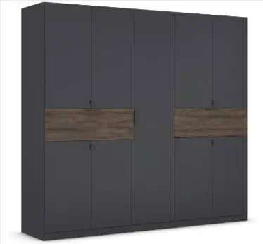 🔥Rauch Möbel Ticao, Drehtürenschrank 9-türig, 2 Schubkästen, Farbe Grau-metallic-Atlantic Oak Dunkel, 226x210x54cm