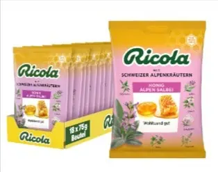 18 x 75g Ricola Honig Alpen Salbei, original Schweizer Kräuter-Bonbons ab 17,69 € (Prime)