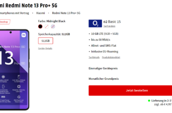 Xiaomi Redmi Note 13 Pro+ 5G + o2 Basic 15 mit 30 GB LTE