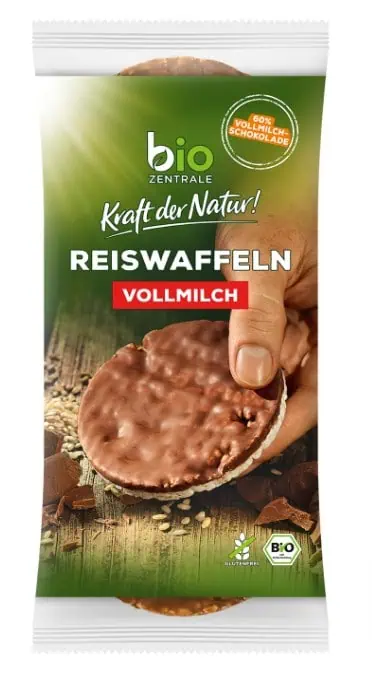 biozentrale Reiswaffeln Vollmilch | 12er Pack (12×100 g) nicht frittiert und mit 60% Vollmilchschokolade