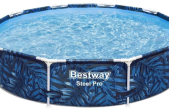 Bestway Steel Pro Frame Pool ohne Pumpe Ø 305 x 66 cm, tropisches Blatt-Design, rund Amazon.de Ga