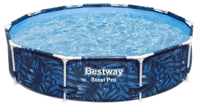 Bestway Steel Pro Frame Pool ohne Pumpe Ø 305 x 66 cm, tropisches Blatt-Design, rund Amazon.de Ga