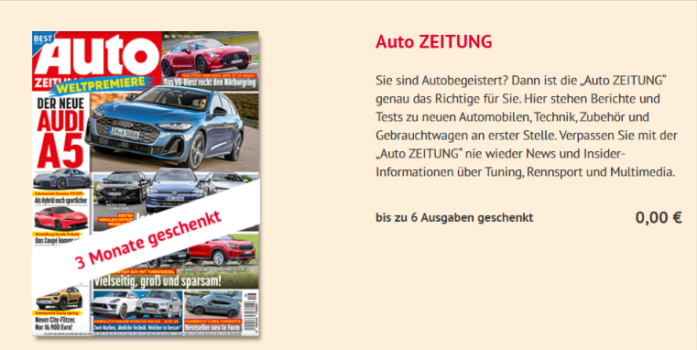 Gratis 13 Ausgaben Auto ZEITUNG