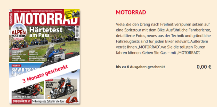 Gratis 13 Ausgaben MOTORRAD