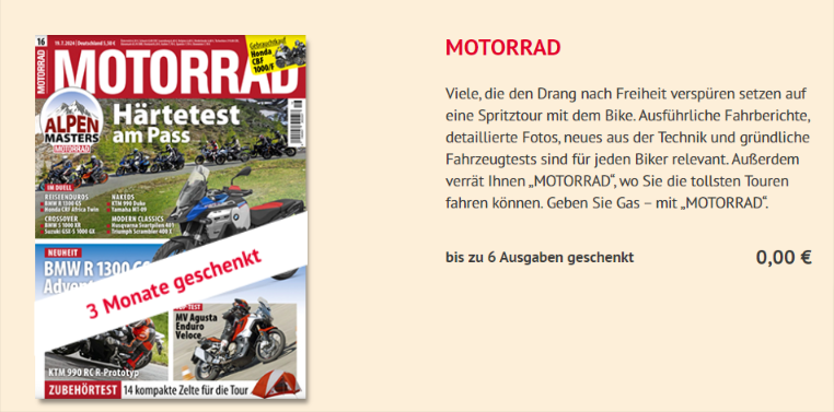 Gratis 13 Ausgaben Motorrad