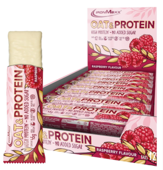 IronMaxx Oat & Protein Bar - Raspberry 12 x 45g Highprotein- und Haferriegel ohne zugesetzte Zucke