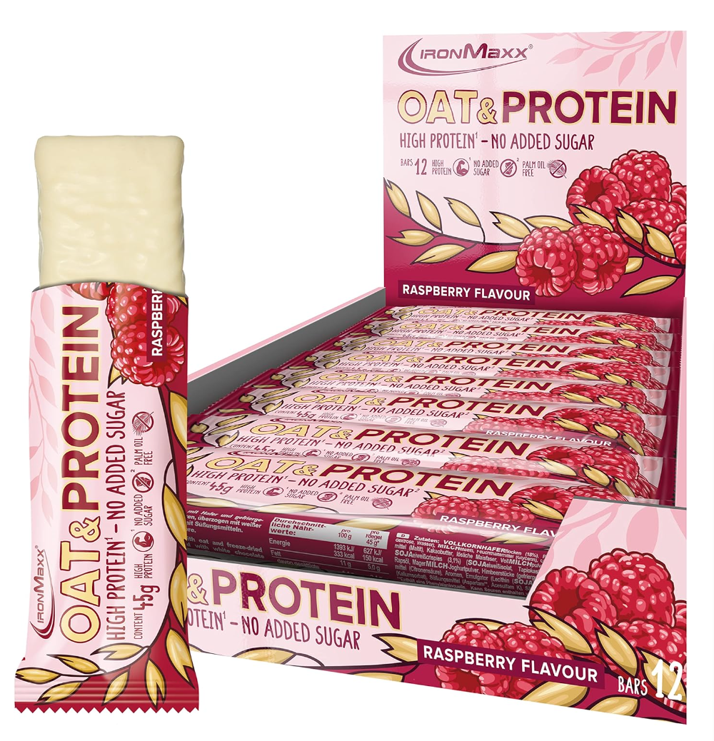 Ironmaxx Oat &Amp; Protein Bar - Raspberry 12 X 45G Highprotein- Und Haferriegel Ohne Zugesetzte Zucke