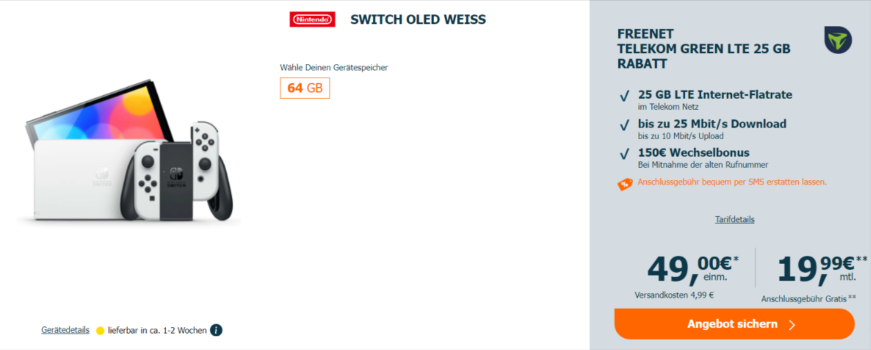 Nintendo Switch OLED + Freenet Telekom Green LTE