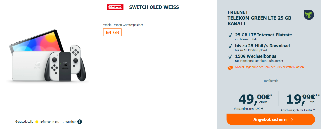 Nintendo Switch Oled + Freenet Telekom Green Lte