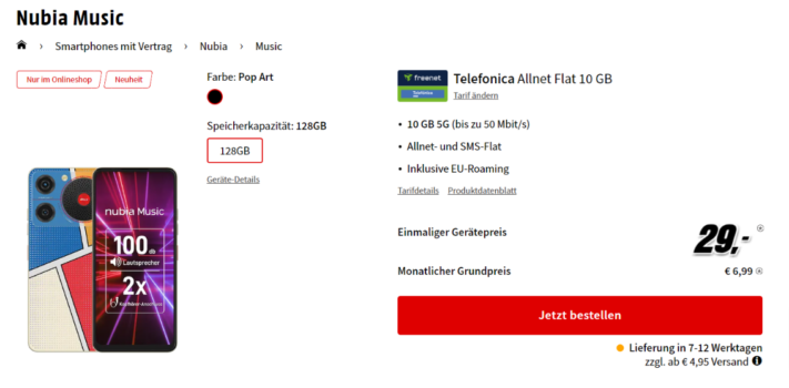 Nubia Music + freenet Telefonica Allnet Flat 10 GB 5G