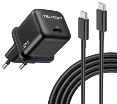 TECKNET 30W USB C Ladegerät Stecker, Schnellladegerät Ladestecker mit 2M Typ C auf Typ C Ladekabel,