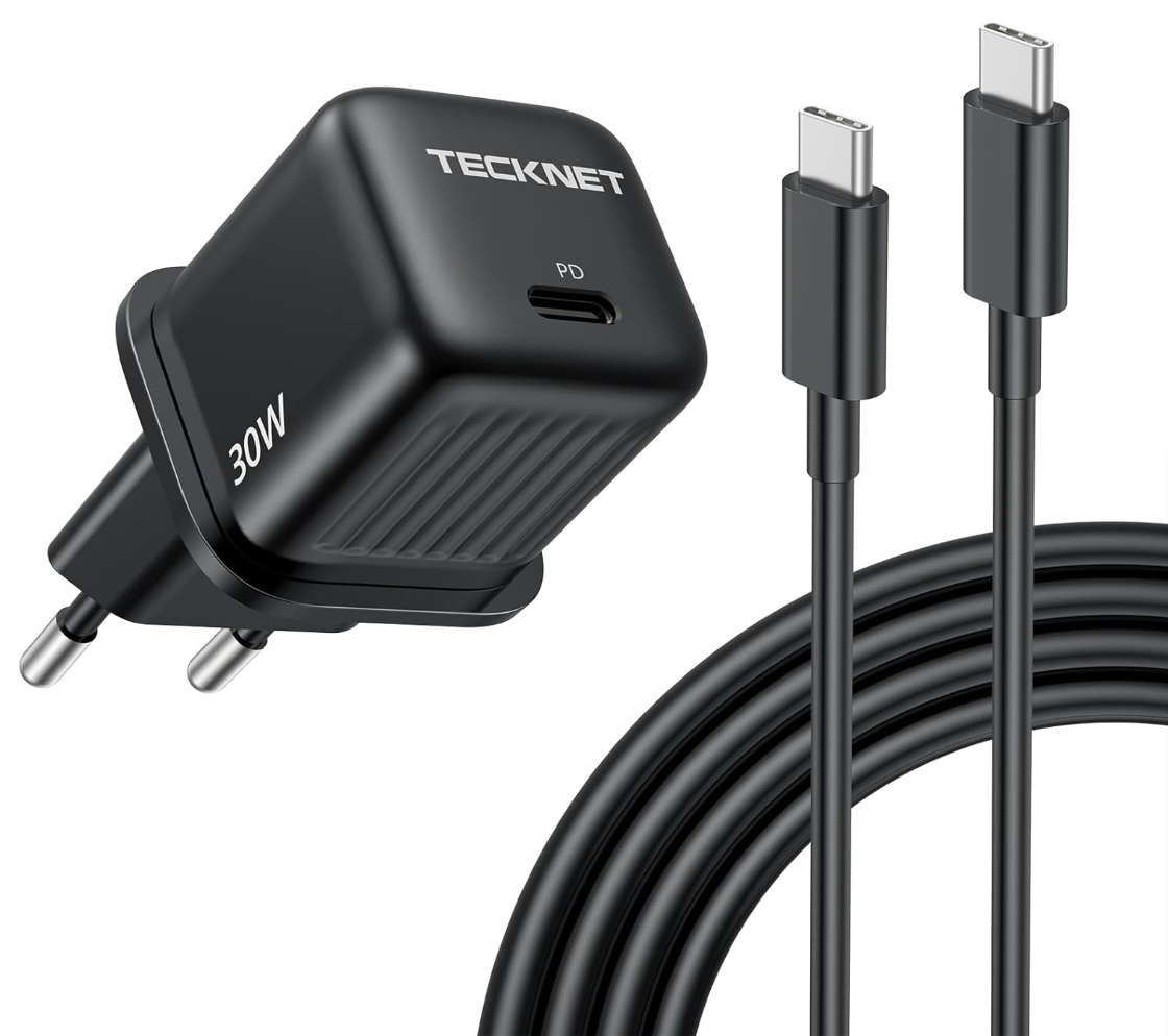 Tecknet 30W Usb C Ladegerät Stecker, Schnellladegerät Ladestecker Mit 2M Typ C Auf Typ C Ladekabel,