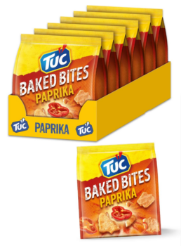 TUC Baked Bites Paprika 6 x 110g I Salzgebäck Großpackung I Cracker mit Paprika-Geschmack I TUC Mini (1)