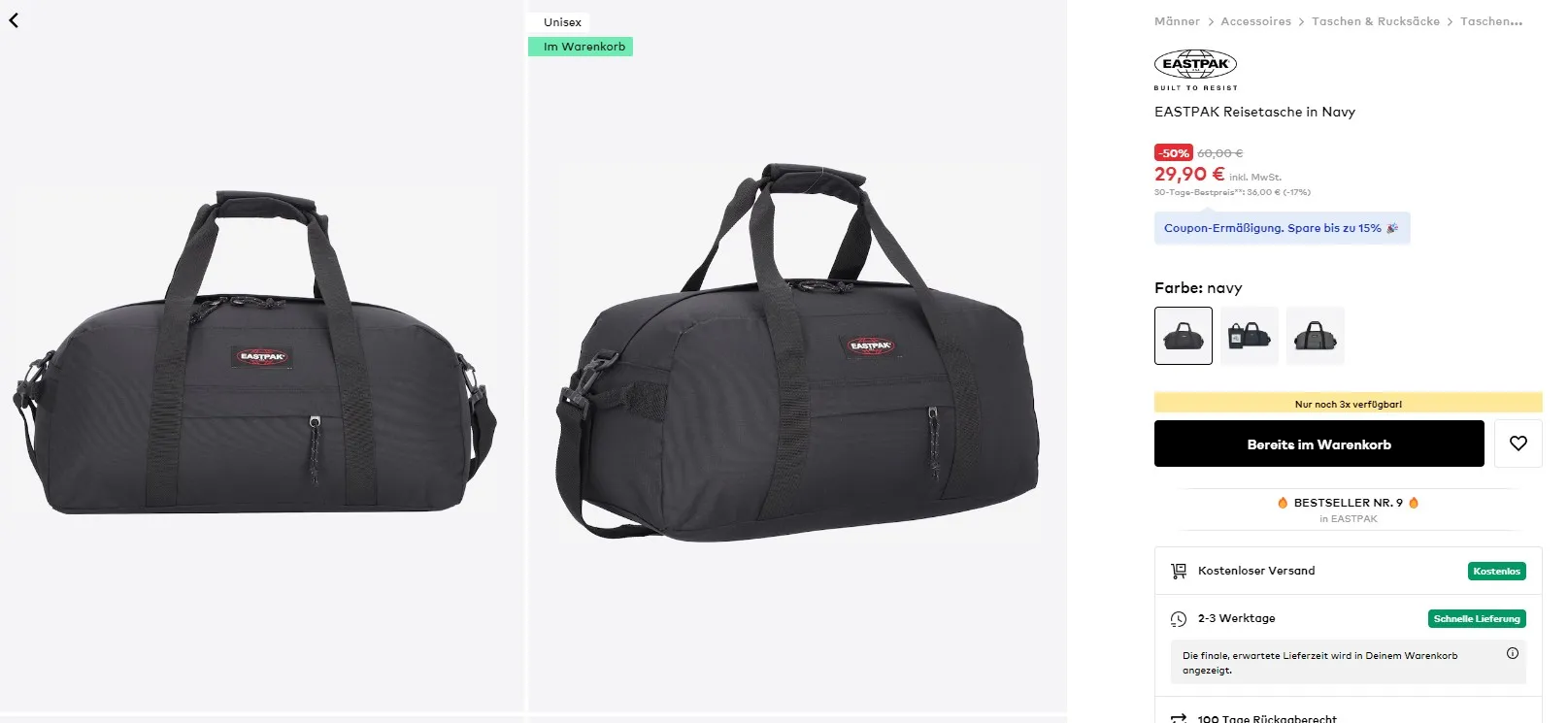 Eastpak Reisetasche In Navy (32 Liter)