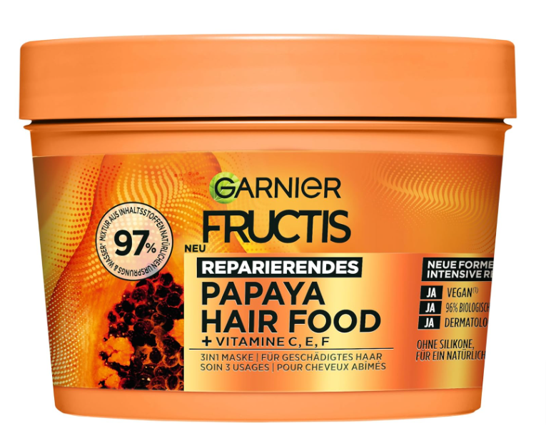 Garnier-Fructis-Papaya-Haarmaske-Leave-In-Für-Geschädigtes