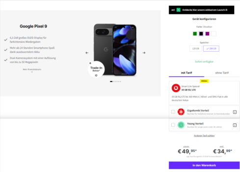 Google Pixel 9 + Vodafone Smart Lite Spezial 35 GB 5G