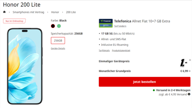 Honor 200 Lite + freenet Telefonica Allnet Flat 17 GB 5G