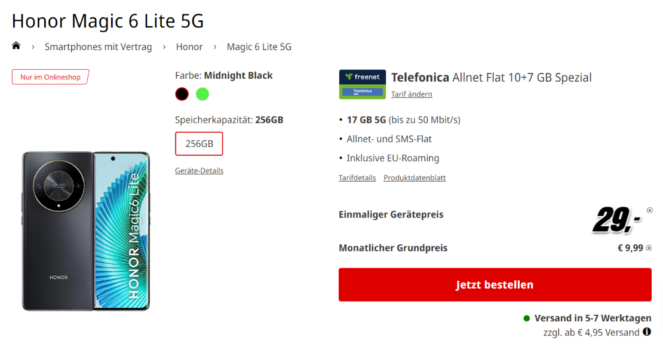 Honor Magic 6 Lite 5G + freenet Telefonica Allnet Flat 17 GB 5G