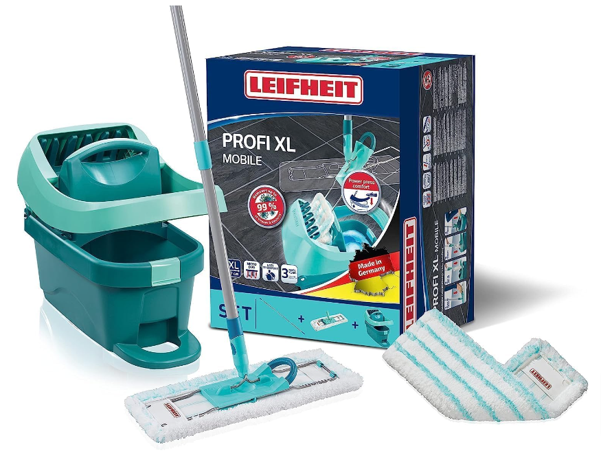 Leifheit-Set-Wischtuchpresse-Profi-Xl-Mit-Bodenwischer-Und-Rollen-Inkl-Ersatzbezug-Profi-