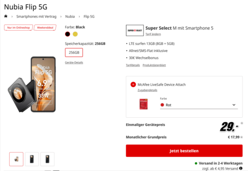 Nubia Flip 5G + McAfee LiveSafe Attach + Super Select M
