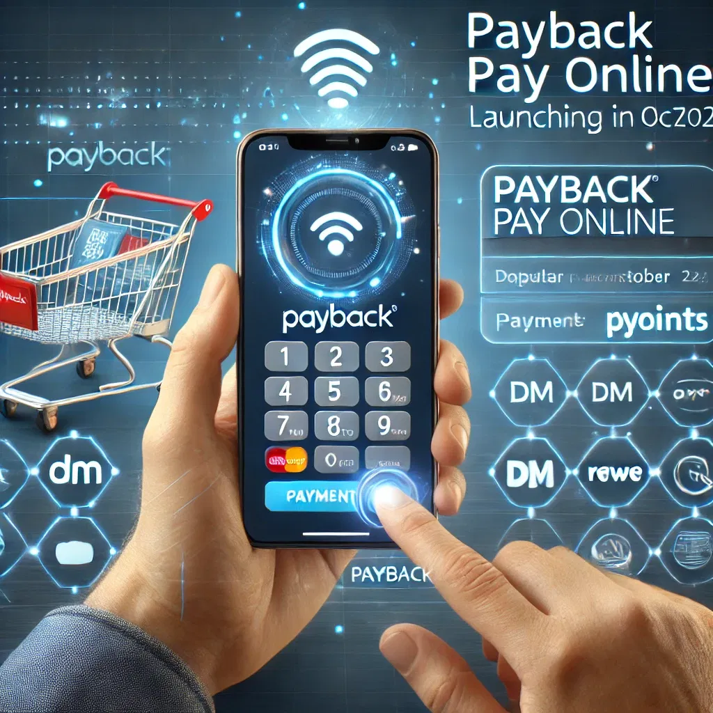 Payback Pay Online Symbol, Das Digitale Zahlungen Und Das Sammeln Von Punkten Im Online-Shopping Ab Oktober 2024 Darstellt.