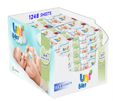 UNI BABY Baby Feuchttücher Sensitiv 1248 Tücher (24 x 52), Für 6-12 Monate, 100% Natürliche Dermatol