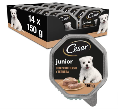 Cesar-Junior-Hundefutter-Welpe-Puppy-mit-zartem-Truthahn-und-Kalb