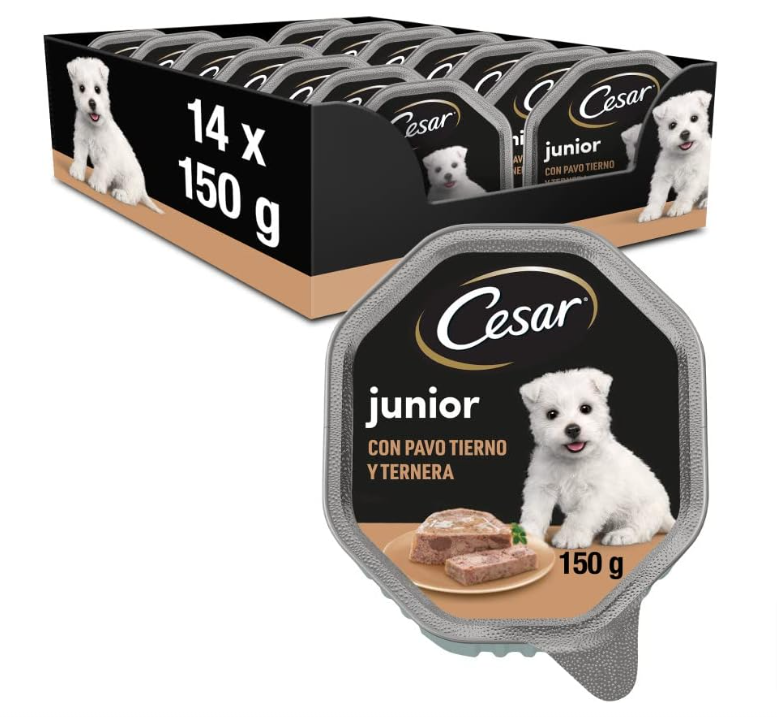 Cesar-Junior-Hundefutter-Welpe-Puppy-Mit-Zartem-Truthahn-Und-Kalb