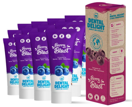 DENTAL-DELIGHT-Berry-Blast-Zahnpasta-Vegane-Zahnpasta-mit-Geschmack-Zahncreme-Blaubeere-Minze-12er-Pack-