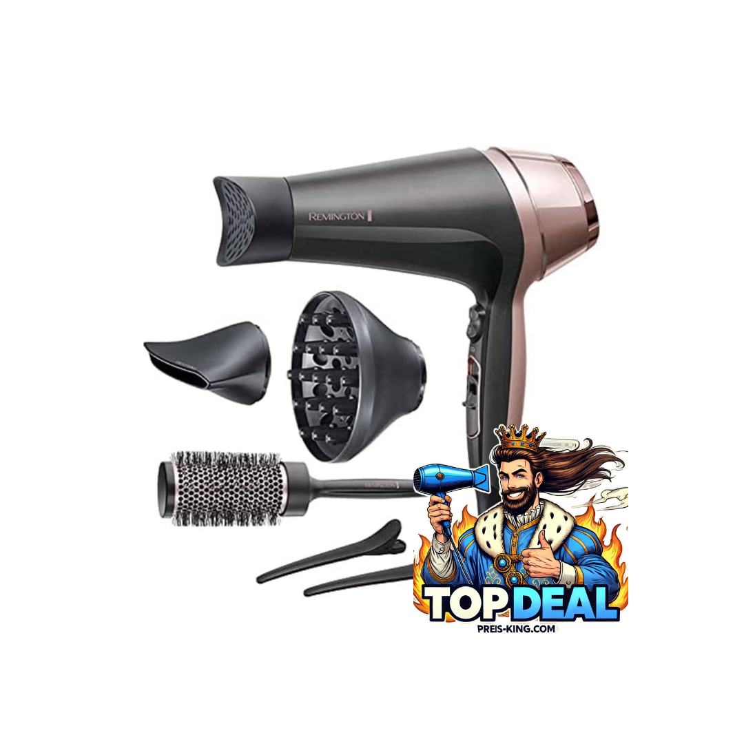 Remington Haartrockner Curl & Straight Ionen D5707 (2200W, inkl 3 Stylingaufsätze: konisch & Locken-Stylingdüse & Diffusor, 45mm Rundbürste) für 31,83 € inkl. Prime-Versand
