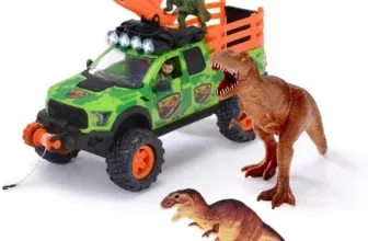 Dickie Toys - Dinosaurier-Fahrzeug Dino Hunter (25 cm) - Spielzeugauto Ford Raptor mit Licht & Sound inkl. 3 Dinos und Spielfigur