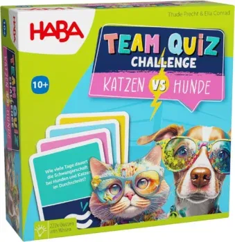 HABA Team Quiz Challenge Katzen vs. Hunde - Mit 222 Quizkarten & vielen Fragen