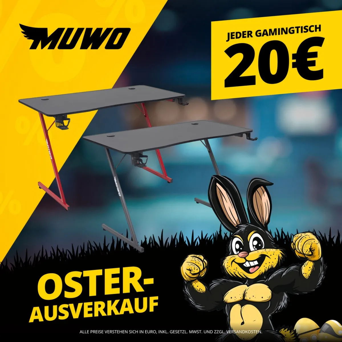 MUWO Vision E-Sports Gamingtisch (2 Farben ca. 73,5 x 121 x 60 cm)
