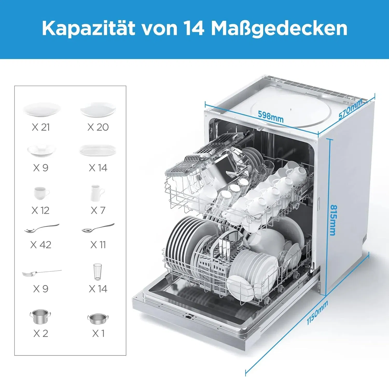 Midea Geschirrspüler Unterbau Mdweu1435Xss-W Maße