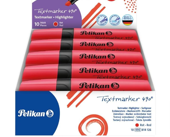 Pelikan-814126-Textmarker-490-Leuchtrot-10-Stück-In-Faltschachtel-