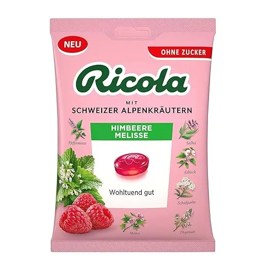 Ricola Himbeere Melisse Kräuter-Bonbons Zuckerfrei 75G