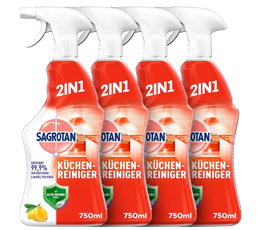 Sagrotan Küchen-Allzweck-Reiniger Spritzige Zitrone 4er-Pack (4 x 750 ml) ab 9,53 € inkl. Prime-Versand (statt 15,00 €)
