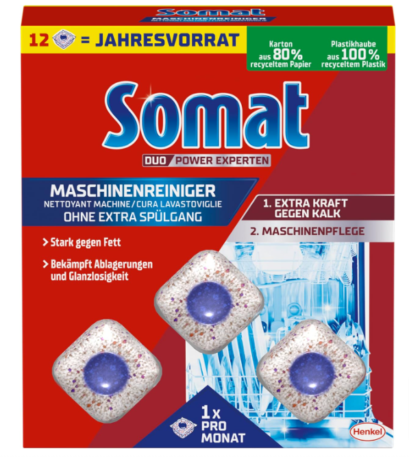 Somat-Maschinenreiniger-Tabs-Anti-Kalk-12-Wl-Spülmaschinenreiniger-Für-Monatlichen-Gebrauch-Reinigungs-Tabs