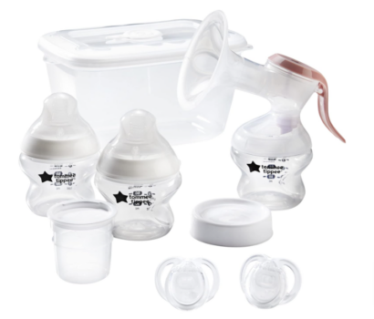 Tommee-Tippee-Still-Starterset-Handmilchpumpe-Babyflaschen-und-Sauger-Sterilisierbox-Schnuller-