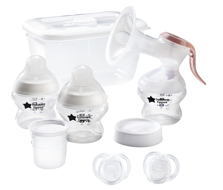 Tommee-Tippee-Still-Starterset-Handmilchpumpe-Babyflaschen-Und-Sauger-Sterilisierbox-Schnuller-