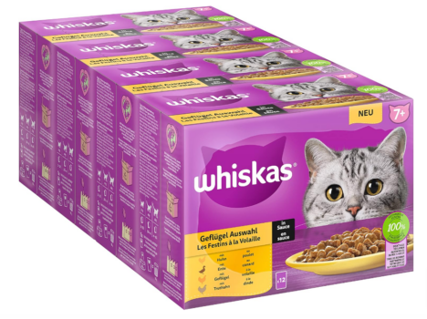 Whiskas-7-Katzenfutter-Geflügel-Auswahl-in-Sauce-12x85g