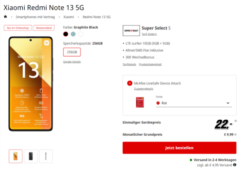 Xiaomi Redmi Note 13 5G + McAfee LiveSafe Attach + Super Select S 10 GB LTE