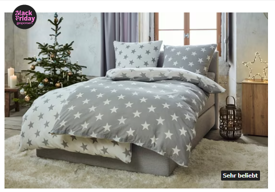 My-Home-Wendebettwäsche-Stella-Polycotton-2-Teilig-Bettwäsche-Mit-Sternen-Weihnachten-Winter-Wende-Bettbezug-