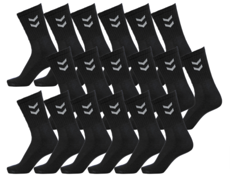 18-Paar-hummel-Basic-Crew-Socken-mit-Kontrastwinkel-Baumwoll-Strümpfe-Sport-Socken-022030-2001-Schwarz-