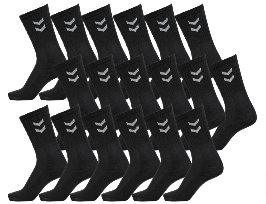 18-Paar-Hummel-Basic-Crew-Socken-Mit-Kontrastwinkel-Baumwoll-Strümpfe-Sport-Socken-022030-2001-Schwarz-