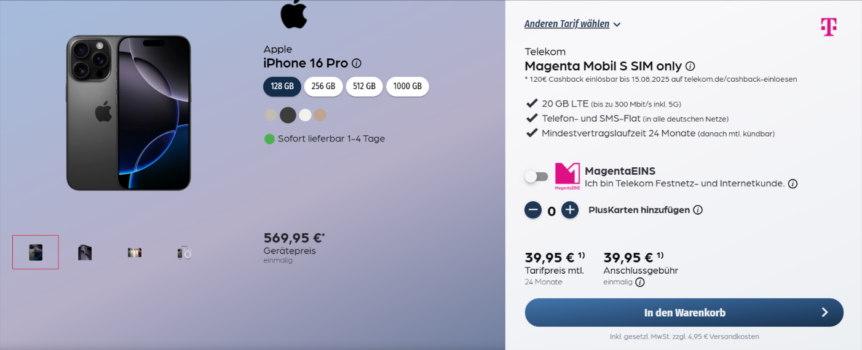 Apple iPhone 16 Pro + Telekom Magenta Mobil S