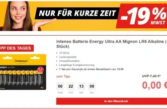 Druckerzubehör Aktion: 19% MwSt. geschenkt + Gratis Intenso Batterie Energy Ultra AA Mignon LR6 Alkaline (10 Stück)