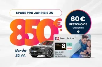 KFZ-Versicherungswechsel + 60 € Bestchoice Gutschein 🚗 über Tarifcheck